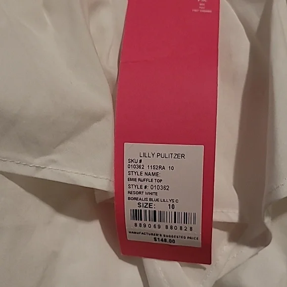 Lilly Pulitzer Emie babydoll Ruffle Top Neon pink, Blue & White Size 10 NWT - Picture 5 of 6